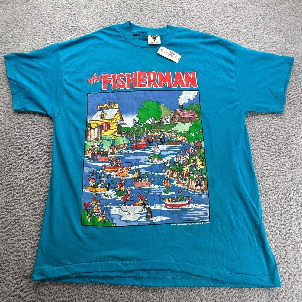 Vintage Rare SS John Holladay "Fisherman" Graphic‎ Tshirt XL NWT 1991